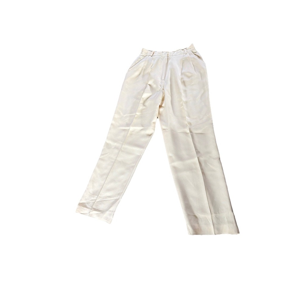 90s Vintage Ivory Silk Pleated Pants Womens 10 Dress Office Trousers Barrie Pace